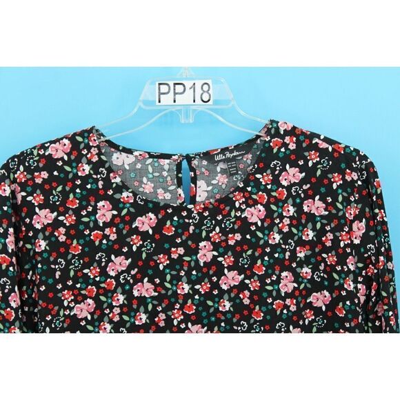 ULLA POPKEN PLUS SIZE 20/22 BLACK FLORAL PRINT BLOUSE WITH BELL SLEEVE WRIST - Picture 2 of 7